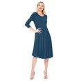 thumbnail image 2 of Women's Loose Fit 3/4 Sleeve Round Neck Jersey Knit A-Line Solid Midi Dress, 2 of 4
