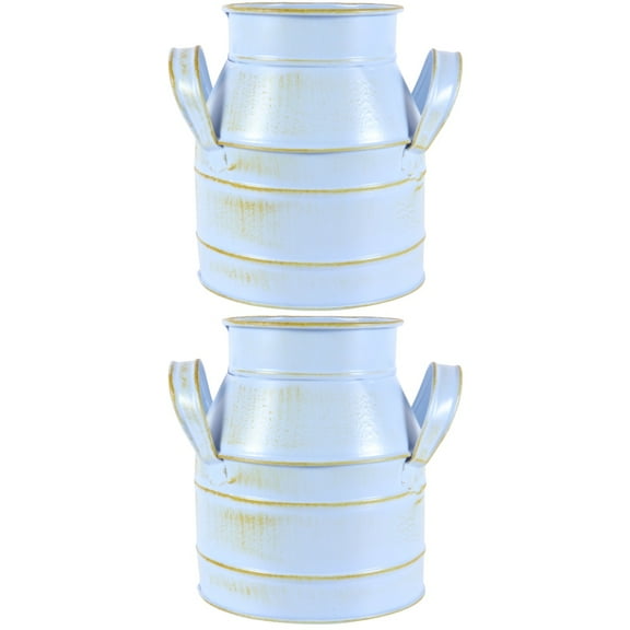 unbranded 2pcs Vintage Flower Bucket Galvanized Jug Vase Farmhouse Flowers Vase Rustic Flower Bucket Vase Bucket Home Decoration ( Light blue )