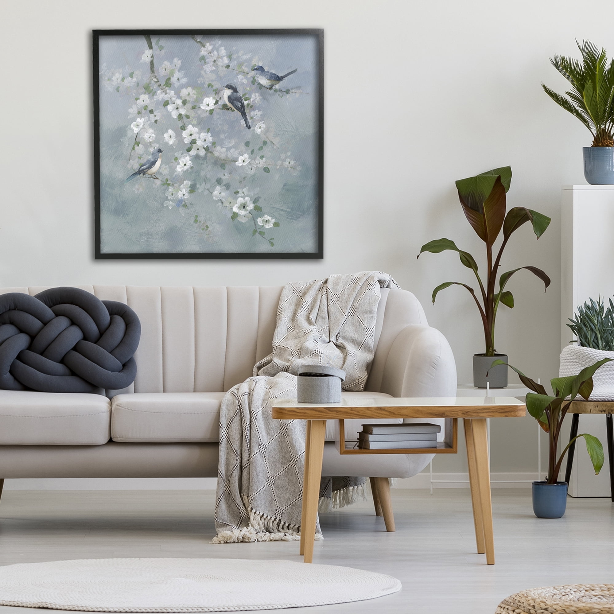 Stupell Industries Serene Birds on White Blooms Black Framed Giclee Art, design by Nan