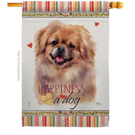 Breeze Decor H110201-BO 28 x 40 in. Dog Pekingese Happiness Double-Sided Decorative Vertical House Flag