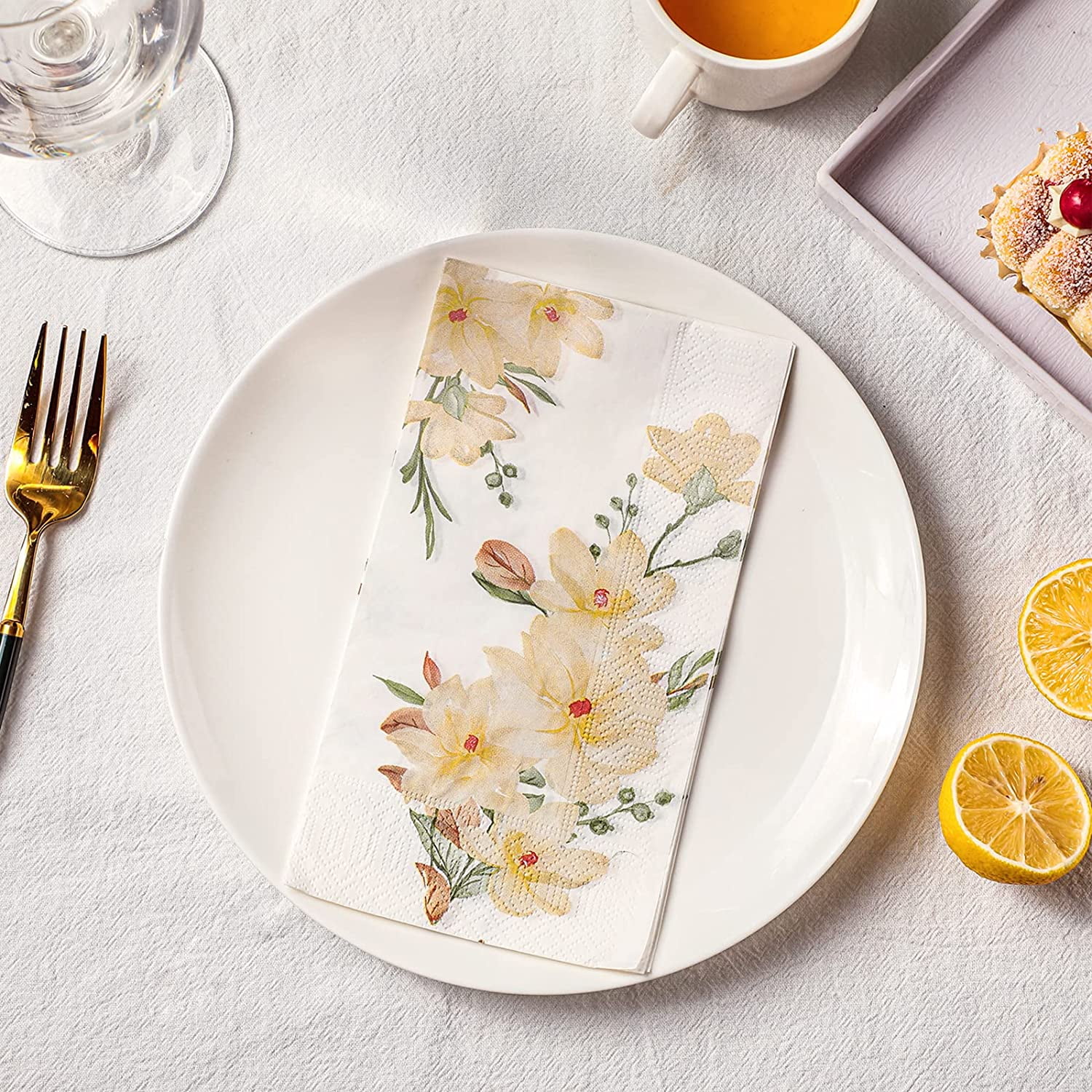 200 Pcs Floral Guest Napkins Bathroom Napkins Guest Disposable Hand Towels Dinner Paper Napkins Decorative Towels for Wedding Holiday Anniversary Birthday Tea Party Baby Shower