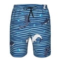 thumbnail image 4 of Kll Sharks On White Blue Striped Men'S Casual Summer Beach Shorts Hawaiian Shorts With Pockets-Large, 4 of 9