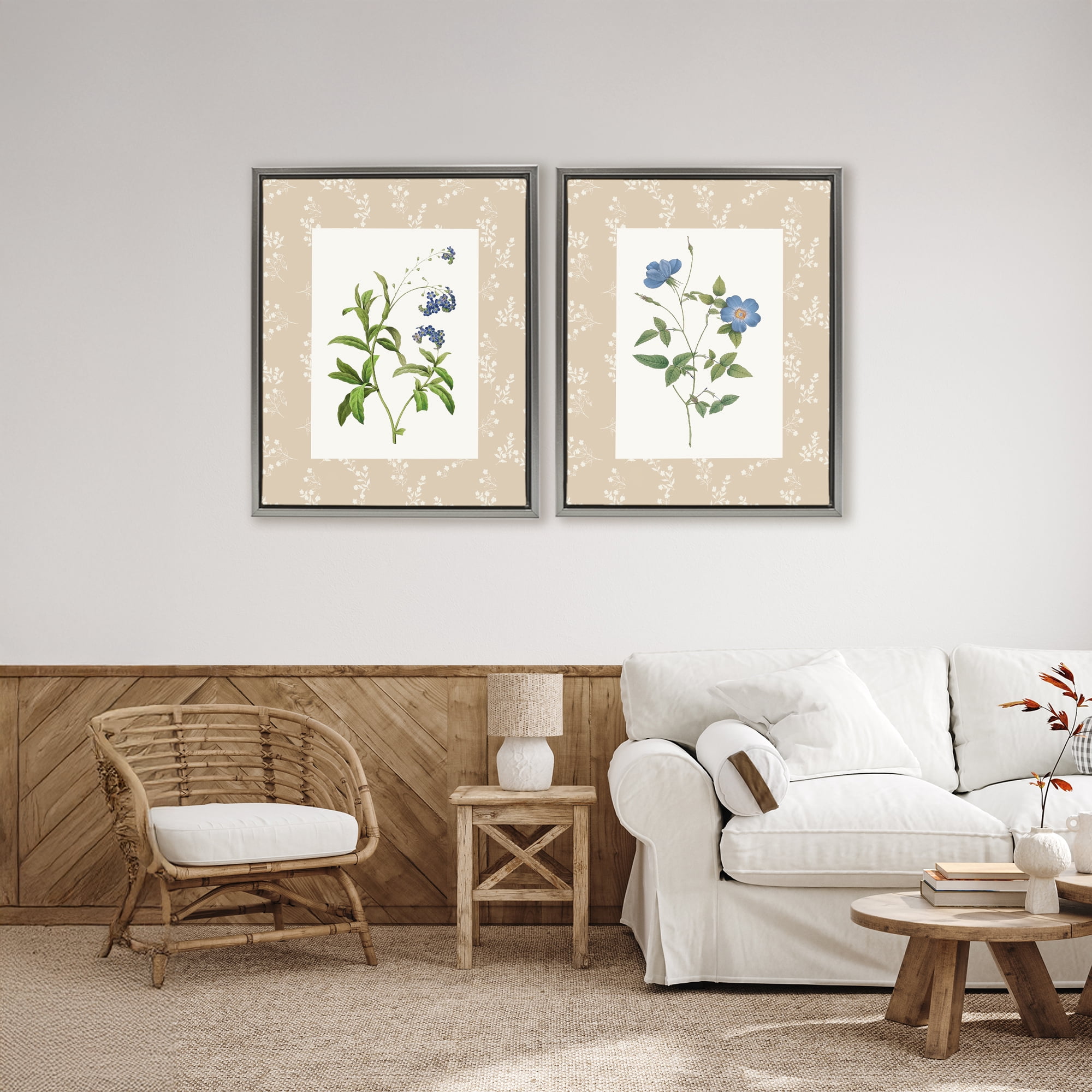 Stupell Industries Herbs on Beige Botanicals 2 Piece Gray Framed Floater Canvas Set, design by Val Rhodes