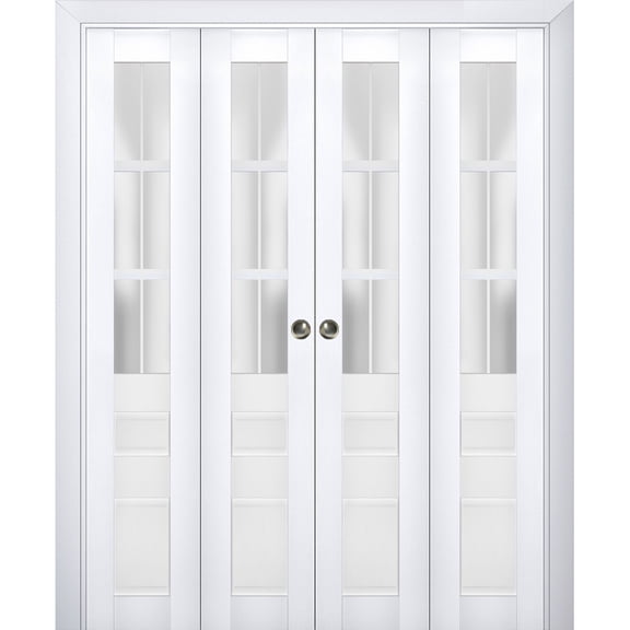 Sliding Closet Double Bi-fold Doors | Veregio 7339 White Silk with Frosted Glass