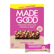 MadeGood Chocolate Drizzle Birthday Cake Granola Bars, 10 Snack Bars, 0.78 oz