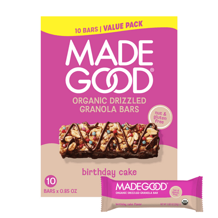 MadeGood Chocolate Drizzle Birthday Cake Granola Bars, 10 Snack Bars, 0.78 oz