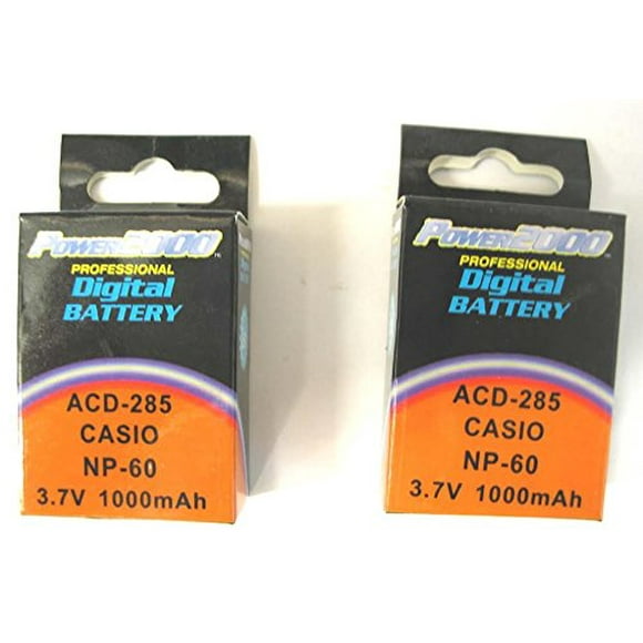 PhotoHighQuality Deux Batteries 2X Power2000 ACD-285 Lithium-Ion 1000mAh - Remplacement Compatible pour Batterie CasioNP-60 NP60 NP-60DBA NP60DBA