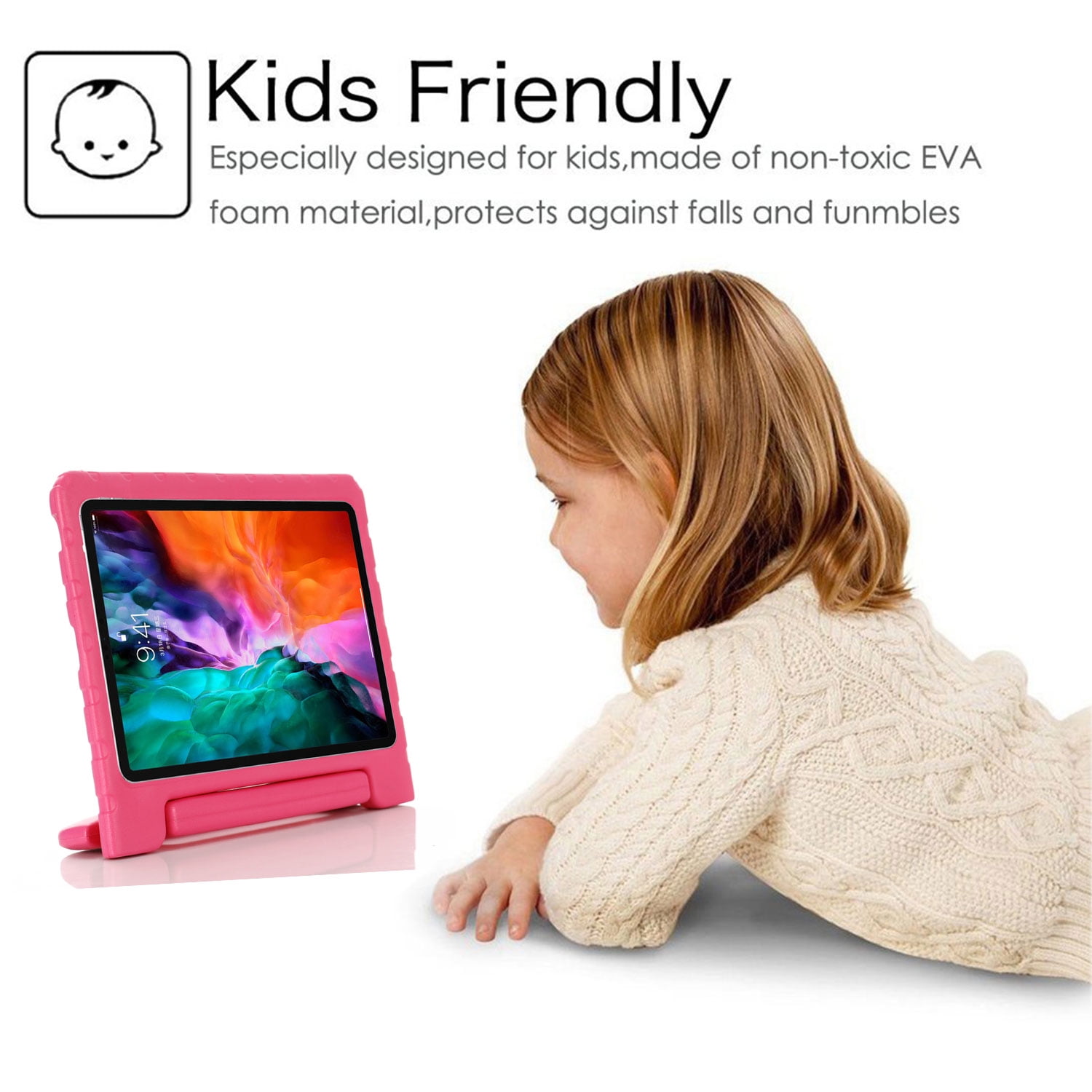 iPad Pro 12.9 Case 2020 for Kids, Allytech Light Wight Shockproof Convertible Handle Stand Cover [Supports 2nd Gen Pencil Charging Mode] Cover for Apple iPda 12.9 4th Generation, Rose