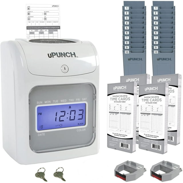 CALCULATING uPunch Time Clock Bundle with 200 Cards, 2 Ribbons, 2 Time