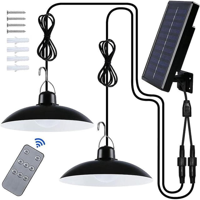 Luz solar al aire libre, lámpara solar impermeable IP65 de doble cabeza con control remoto para jardín/pérgola/balcón/terraza