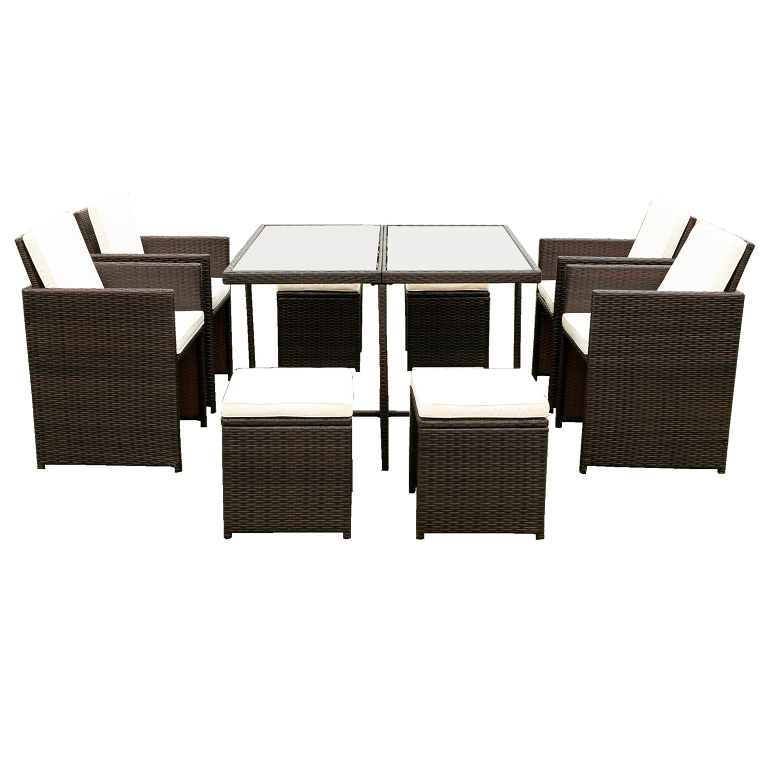 Outdoor Furniture Patio Sets, All-Weather Rattan Conversation Sofa with Glass Coffee Table, Patio Dining Sets, PE Rattan, Outdoor Garden Sectional Sofa Chair, Soft Cushions (9-Piece,Dark Brown) - image 5 of 9