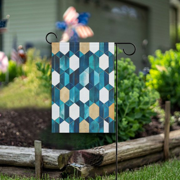 Yayeee Garden Flag 12"x18" Double Sided Outdoor Yard Lawn Holiday Decorations, Blue White Geometric Patterns