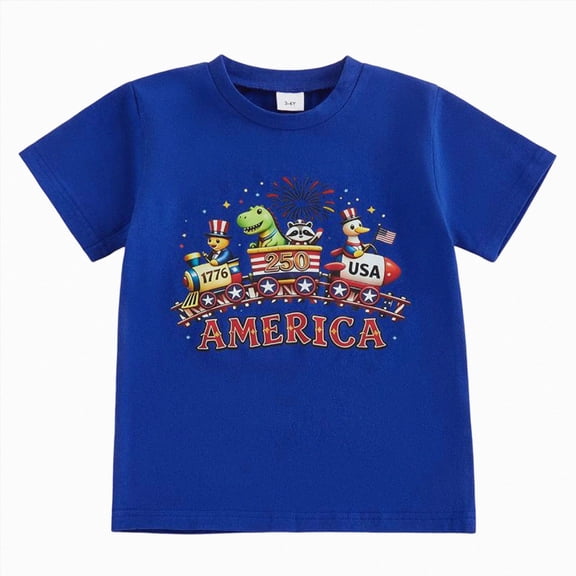 Quealent Kids 4th of July Shirt USA Flag Clothes Toddler Boys Girls Children Patriotic Tee Tops 1-7 Years (Blue, 12-18 Months)