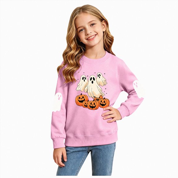 KPOPLK Halloween T-Shirt Toddler Kids Boys Girls Sweatshirts 2t 3t 4t 5t 6t Ghost Pumpkin Prints Tee Tops(4-5 Years,Pink)