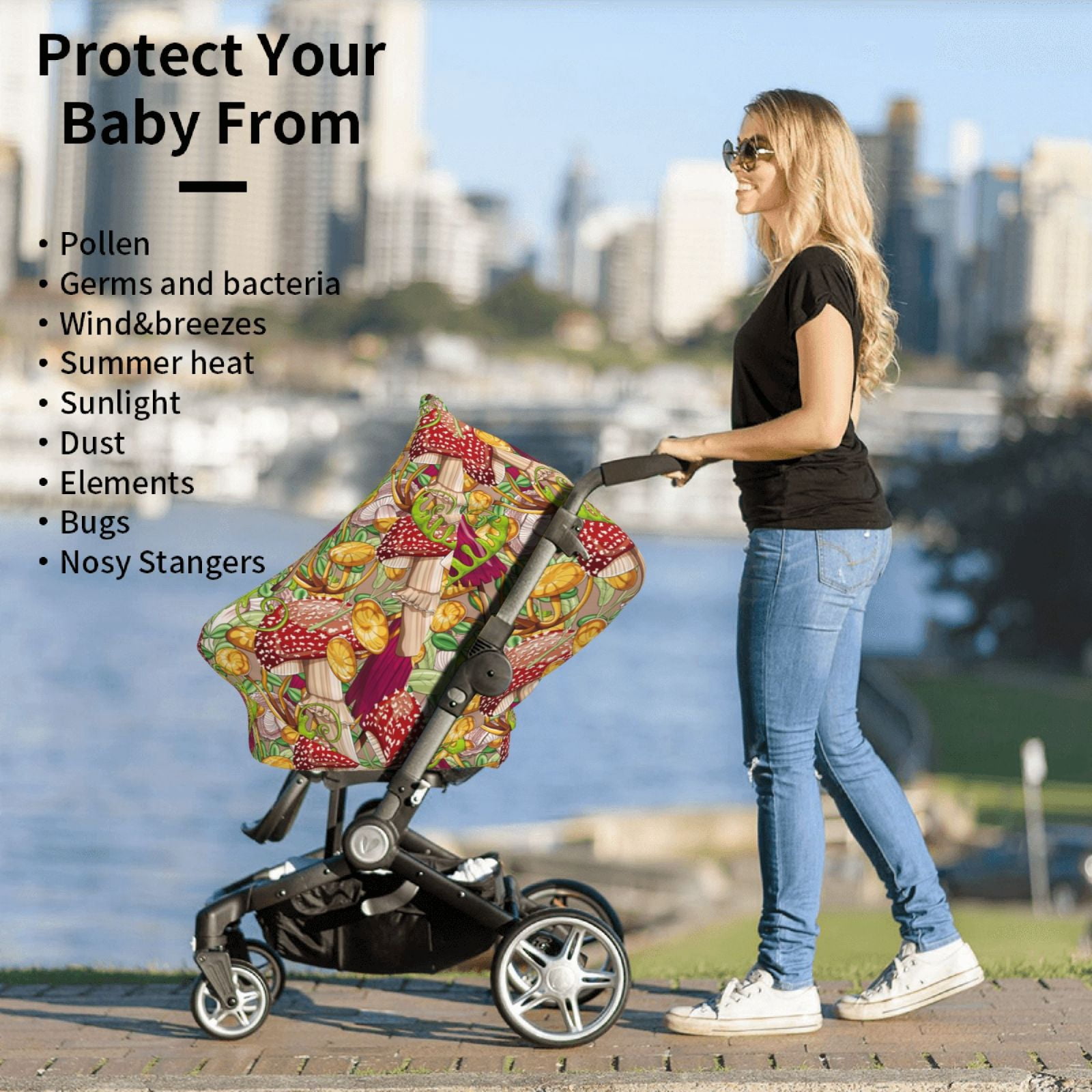 Fotbe Colored Large Mushrooms and Leaves Pattern Car Seat Covers for Babies, Nursing Breastfeeding Cover Infant Carseat Canopy, Soft Stretchy Carrier Cover