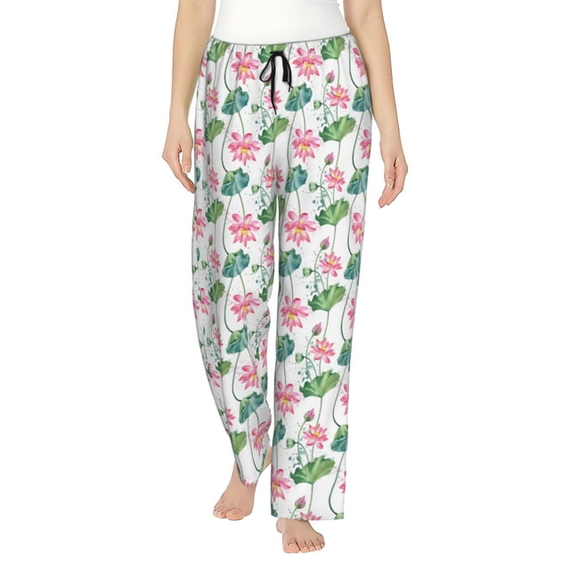 Fotbe Lotus Flower Pantalones de Pijama para Mujer, Pantalones de Dormir, Pantalones Pj con Cordón y Bolsillos-X-Large