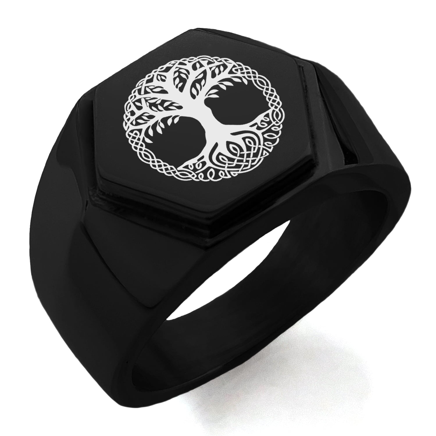 Stainless Steel Yggdrasil Great Tree of Life Viking Norse Chevron Pattern Biker Style Polished Ring Stainless Steel Yggdrasil Great Tree of Life Viking Norse Chevron Pattern Biker Style Polished Ring