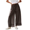 thumbnail image 3 of Tqcoqu Women's High Waisted Wide Leg Cropped Lace Hem Pants, Drawstring Casual Lightweight Trousers with Pockets, 3 of 9