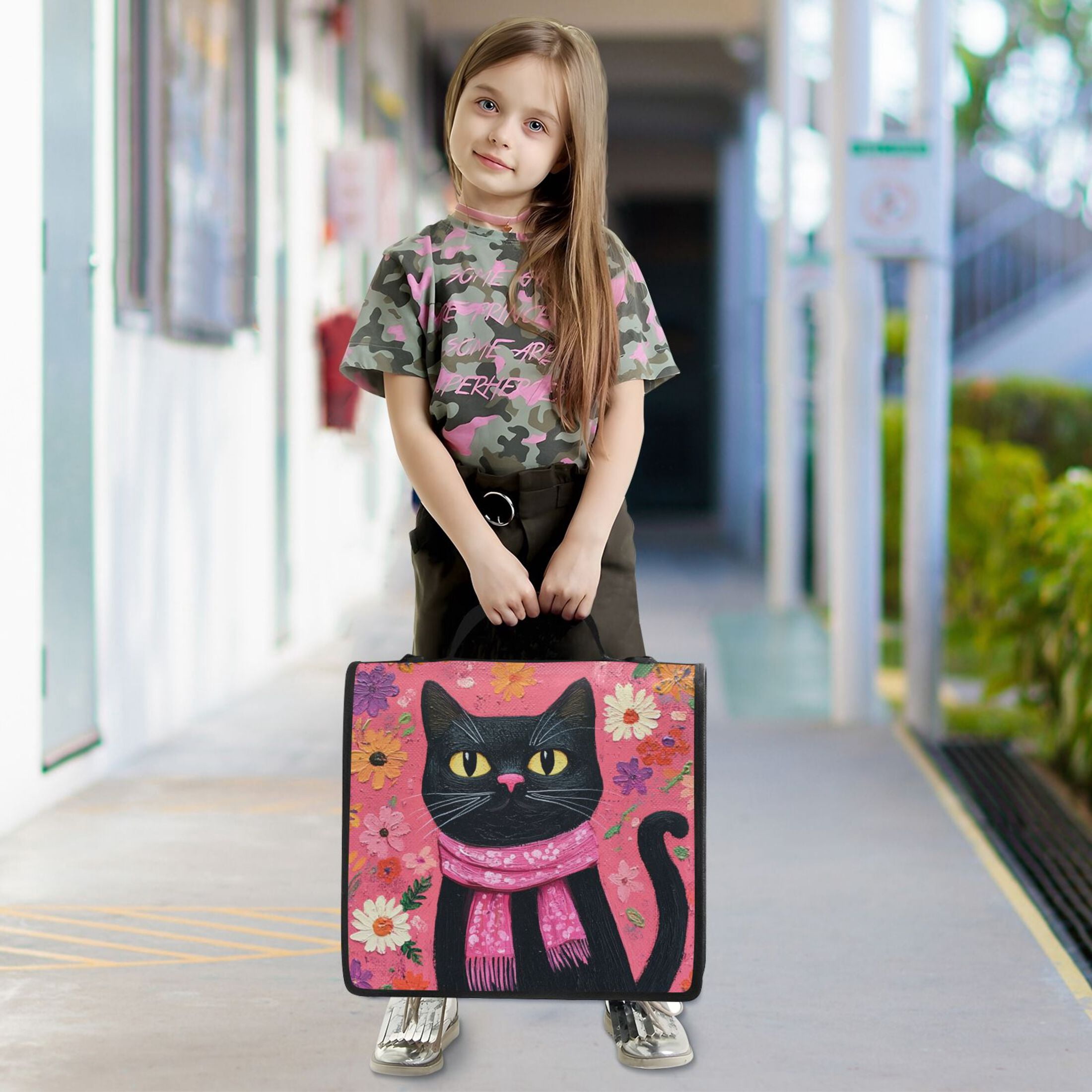 YAZAOO Zipper Binder trapper keeper Documents Organized Design Friendly Black Cat Printed