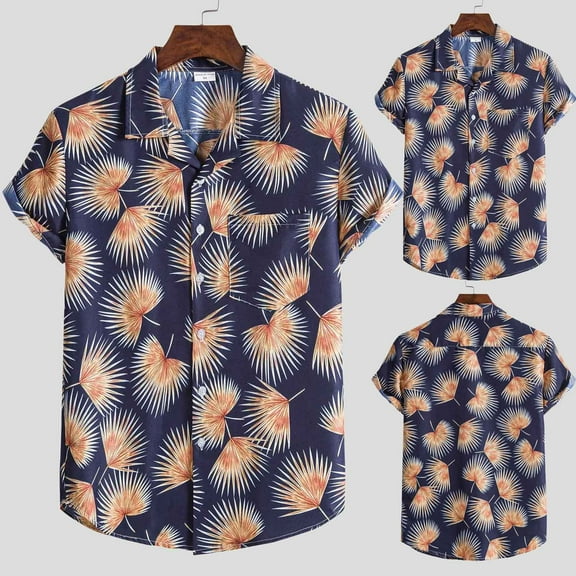 POTETI Mens Shirts Beach Hawaiian Short Sleeve Tropical Casual Button up Shirts Tops