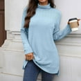 thumbnail image 5 of Gswybco Pullover Shirts for Women Long Sleeved High Neck Side Slit Tops Solid Color Loose Blouses, 5 of 7