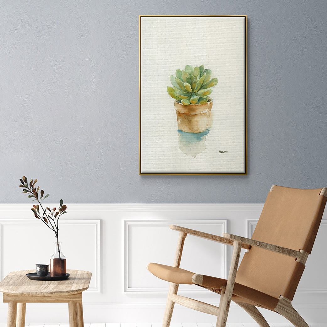 Succulent II Framed Premium Gallery Wrapped Canvas - Ready to Hang - 25 x 37 - Gold Floating Frame