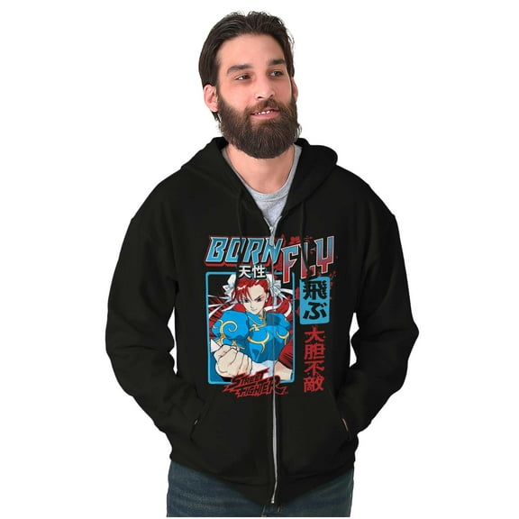 Street Fighter Chun Li Born Fly Zip Up Hoodie Men's Women's Brisco Brands S