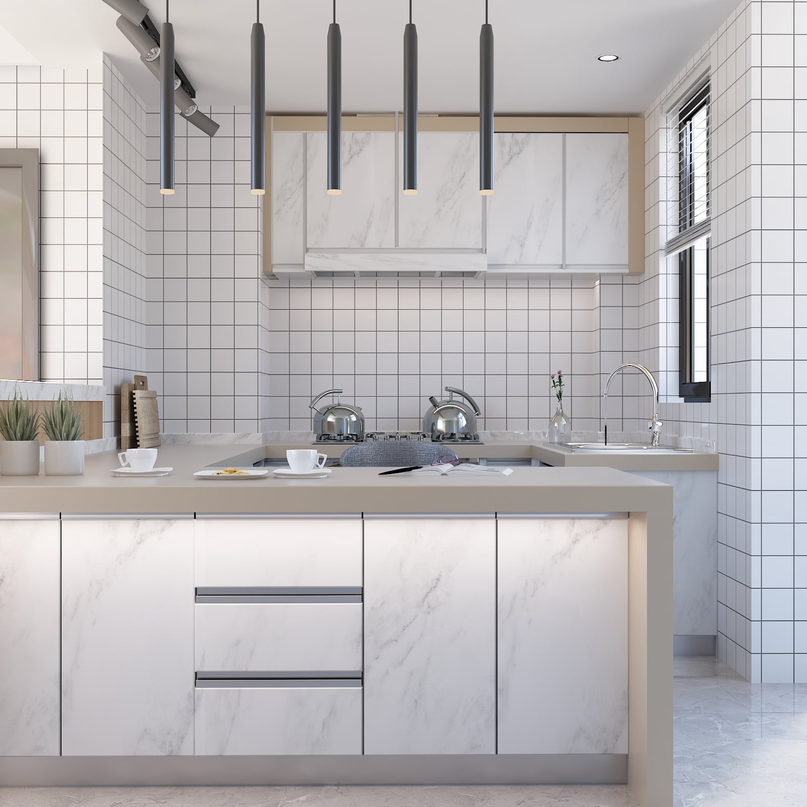 VEELIKE White Marble Contact Paper for Countertops Waterproof Grey Marble Wallpaper Peel and Stick Wallpaper for Kitchen Self Adhesive Paper Removable Wall Paper for Cabinets Walls 15.7"x354"