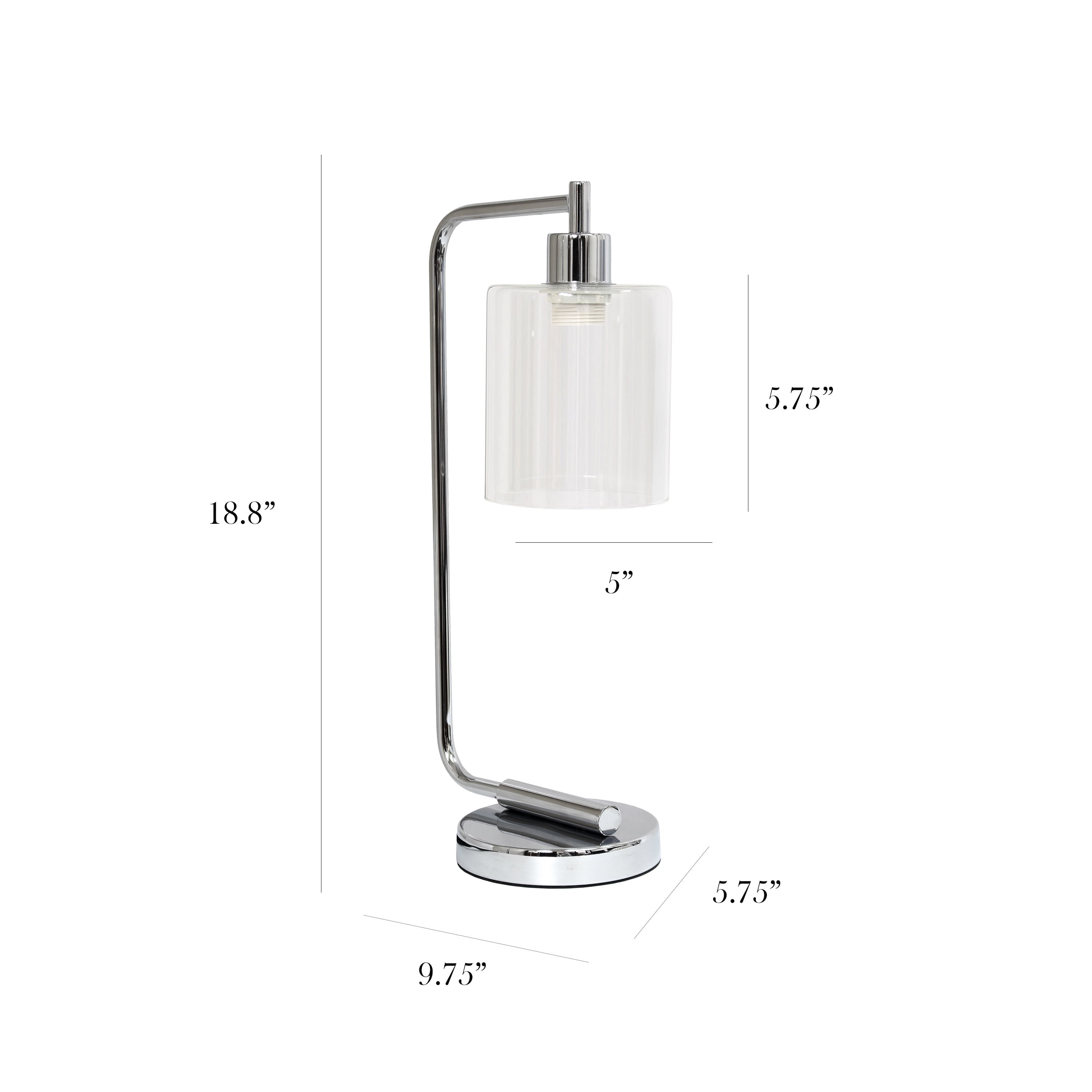 Simple Designs 18.8" Industrial Vintage Bronson Iron Desk Lamp with Glass Shade, Chrome