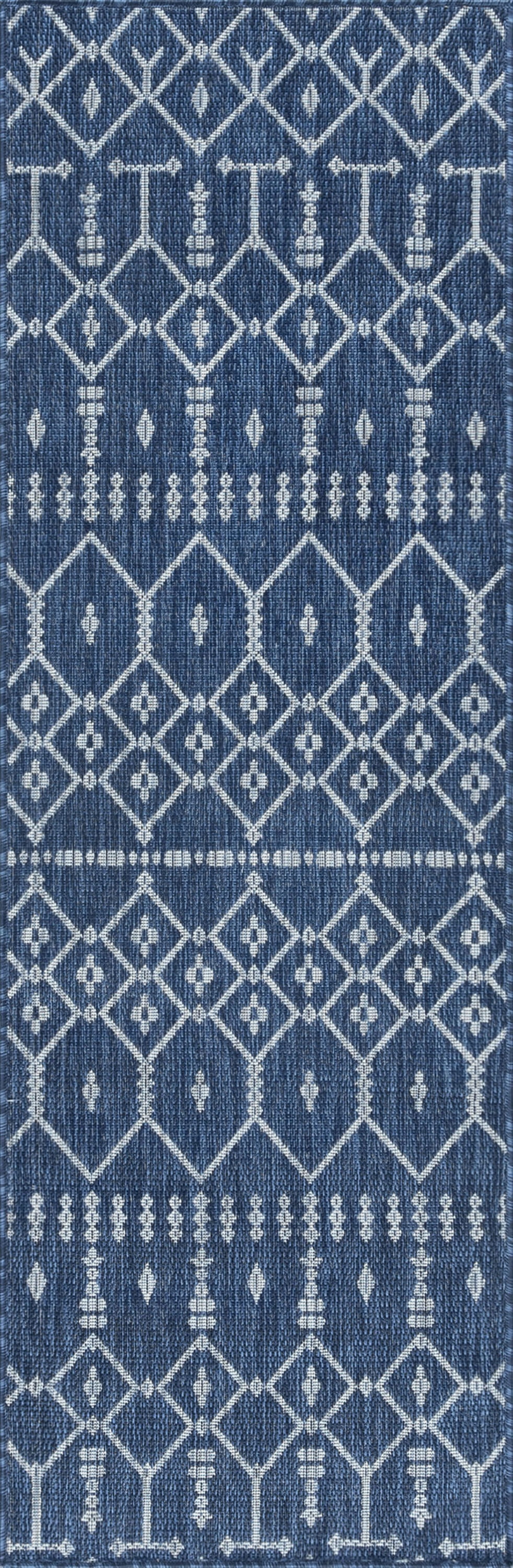 Veranda Contemporary 2' x 7' Navy and Light Gray Polypropylene Outdoor Area Rug