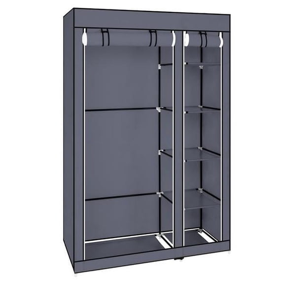 Xukmct 67" Non-woven Fabric Clothes Closet Wardrobe with Hanging Rod, Gray