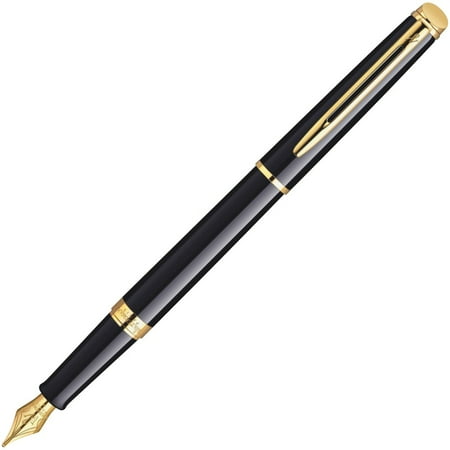 Fine Tip Disposable Fountain Pen Waterman Hemisphere Black Ink Fountain Pen - Fine Pen Point - Chisel Pen Point Style - Black - Black, Gold Barrel - Stainless Steel, Gold Plated Tip - 1 Each ()