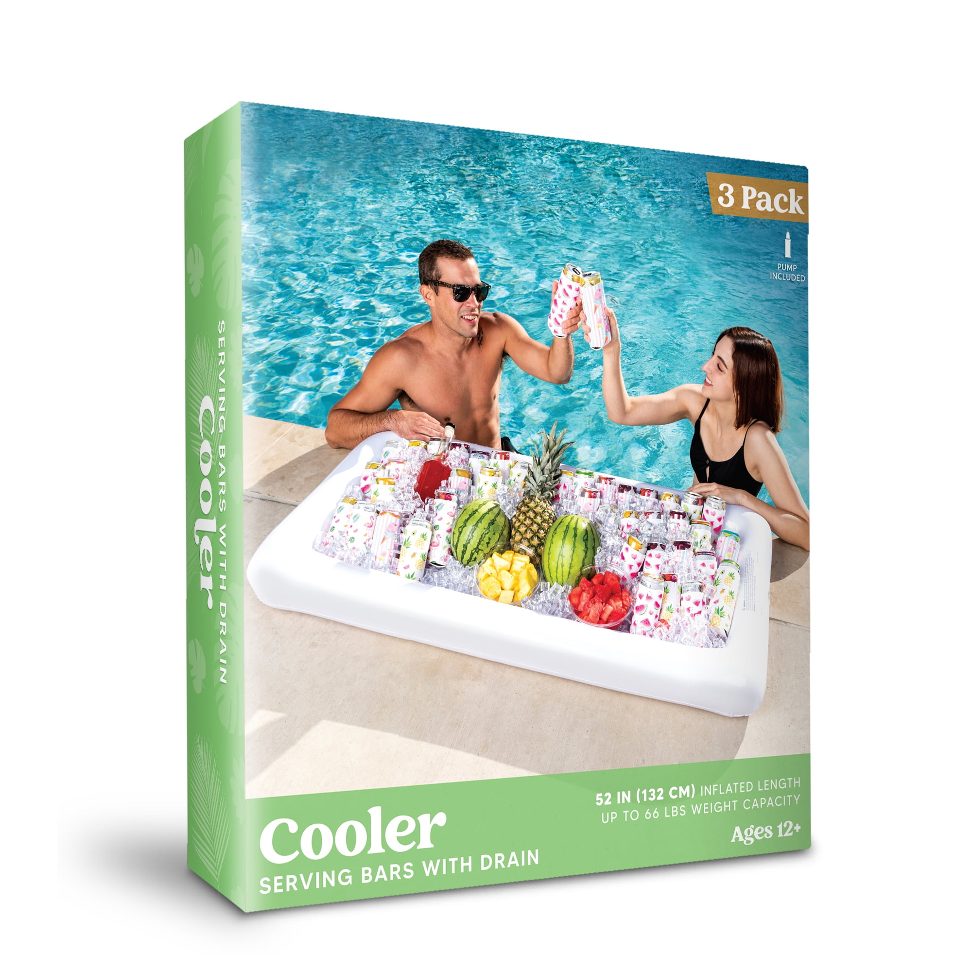 Joyfy 3 Packs Inflatable Pool Bars Cooler, Inflatable Cooler Ice Buffet Salad Serving Trays with Drain Plug for Indoor Outdoor Summer Pool Beach Luau Party
