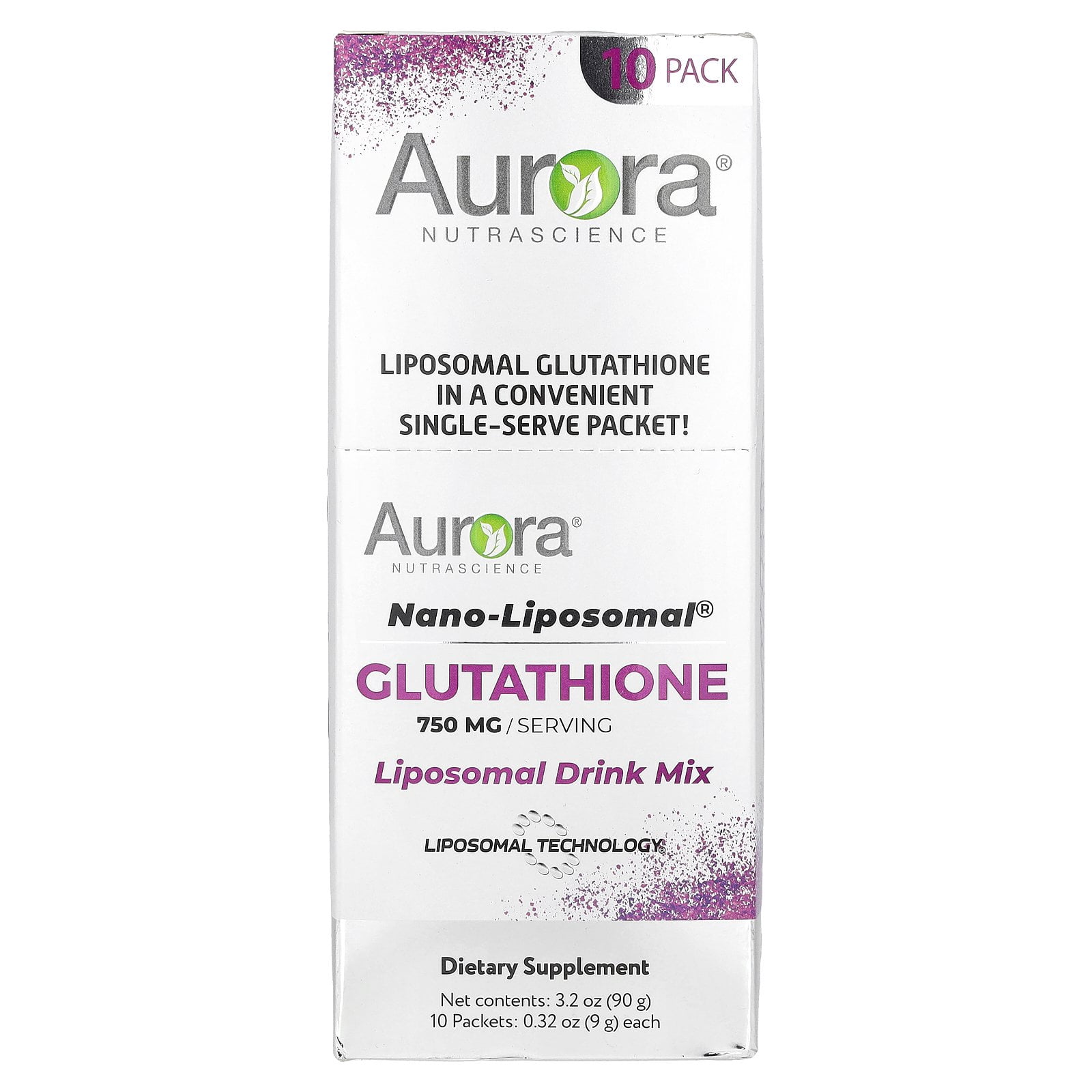 Aurora Nutrascience Nano-Liposomal®, Glutathione, Liposomal Drink Mix, 10  Packets, 0.32 oz (9 g) Each
