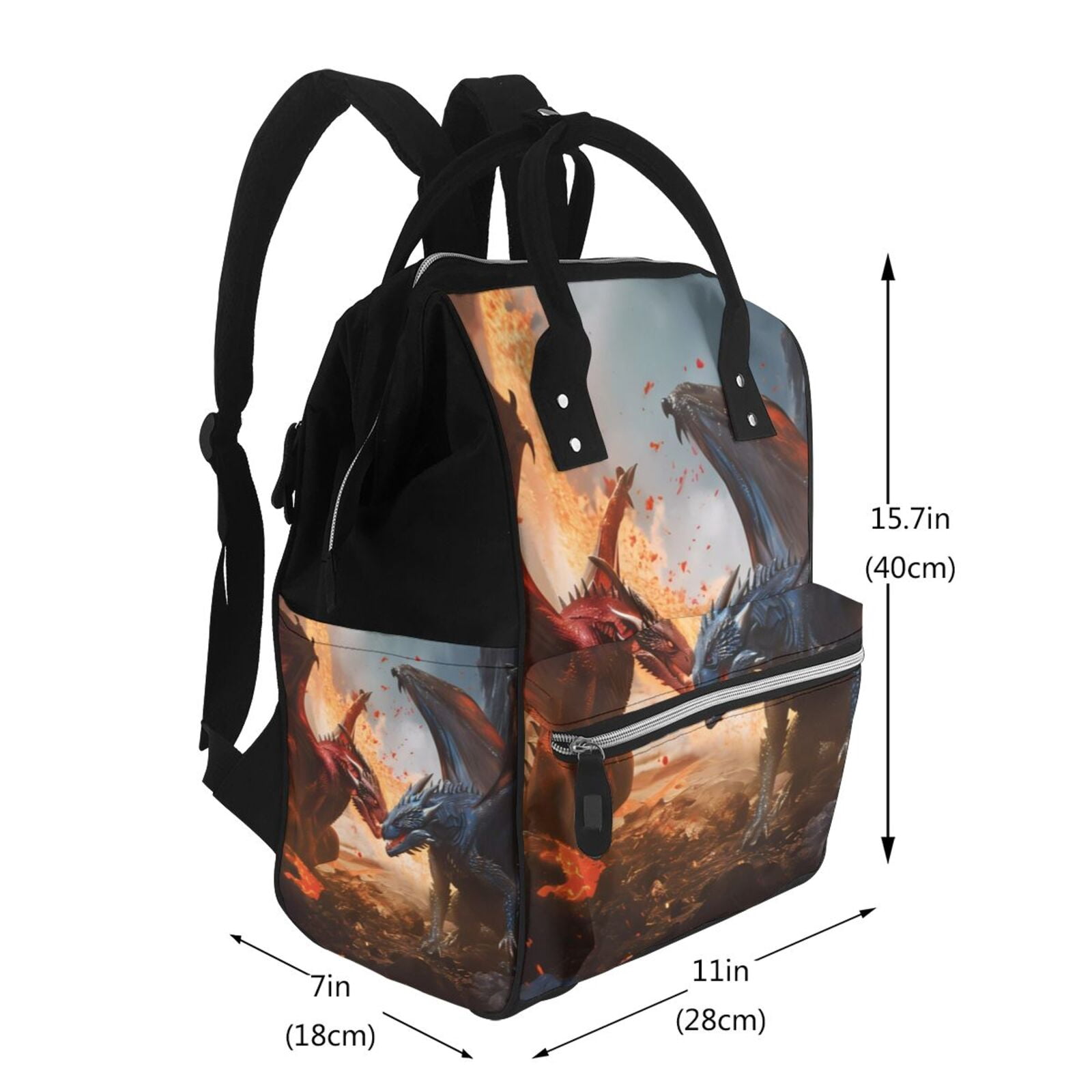 Ratiio Lava Dragon Mummy Backpack - Waterproof Twill Canvas, Large Capacity Diaper Bag with Multiple Pockets and Adjustable Straps