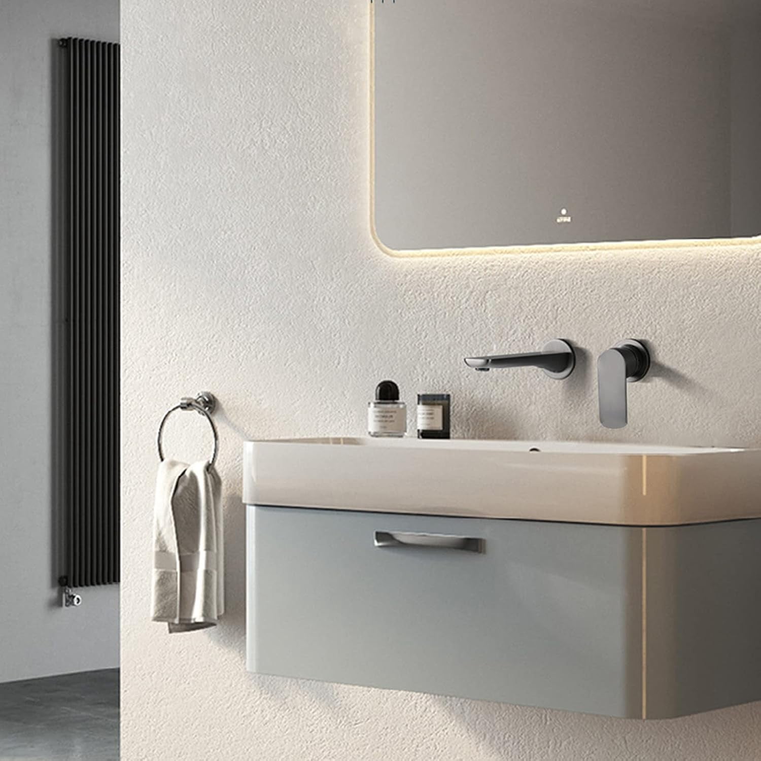 Wall Mounted Bathroom Sink Faucet Black, Hot and Cold, 2-Hole Single Handle Bathroom Sink Faucets, 360 Swivel Spout Sink Faucet, Split