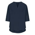 thumbnail image 5 of FNFYFH Womens Elbow Length Sleeve Tops Summer V Neck Cotton Linen Shirt Loose Fit Casual Tunic Tee Shirts, 5 of 6