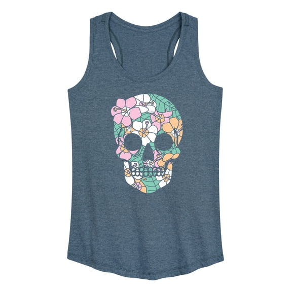Instant Message - Tropical Floral Skull Graphic Racerback Tank