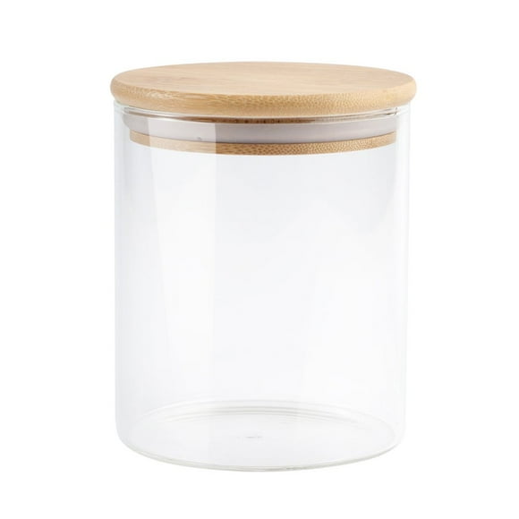 1pc High Borosilicate Glass Jar Sealed Jar Transparent Glass Jar Food Container with Bamboo Cover for Storage (550ml)