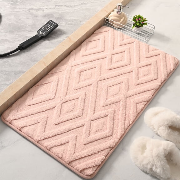 WEXIA Soft Memory Foam Bathroom Rug Non-Slip 16x24inch Pink Geometric Bath Mats Absorbent Rugs for Bathtub Shower Floor Mat