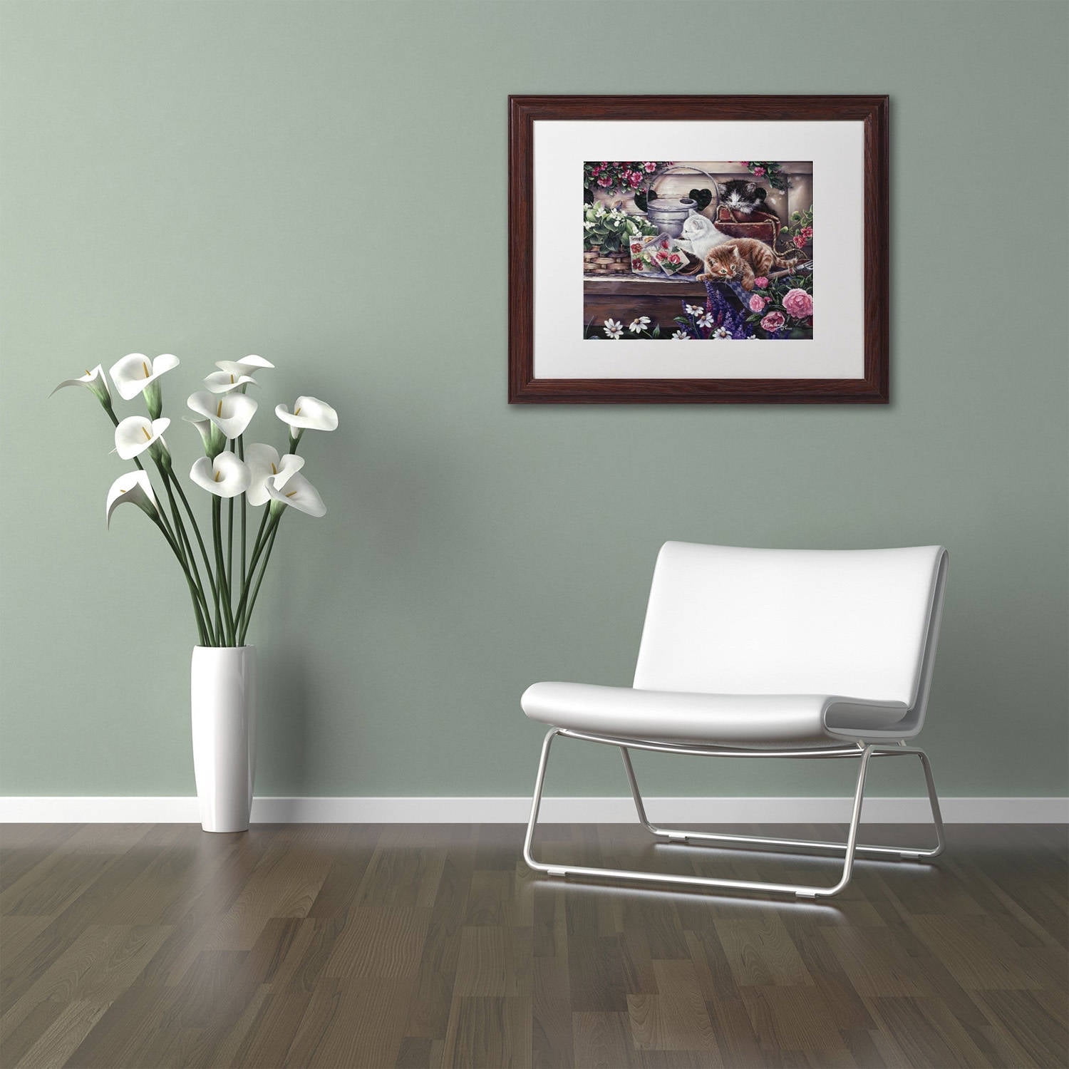 Trademark Fine Art 'Playful Kittens' Canvas Art by Jenny Newland, White Matte, Wood Frame