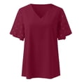 thumbnail image 5 of Sngxgn Women's T-Shirts V-Neck Print Short Sleeve Casual Tee Tops Cute Graphic Shirts Solid Color Blouse(RD1,XL), 5 of 6