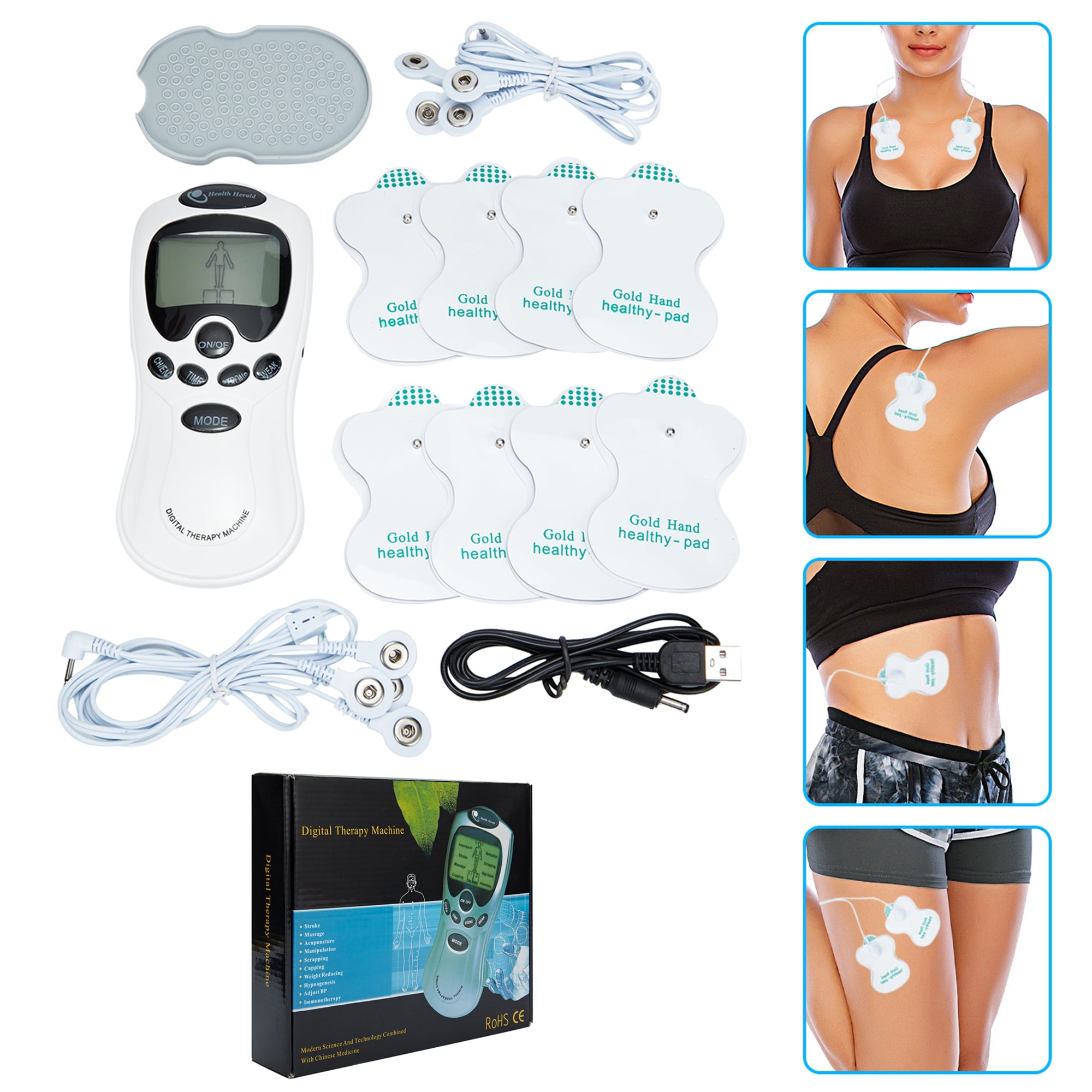 8 Modes Electronic Portable Handheld Pulse Massager Muscle Stimulator Rechargeable Meridian Pain Relief Electro Therapy Machine for Home