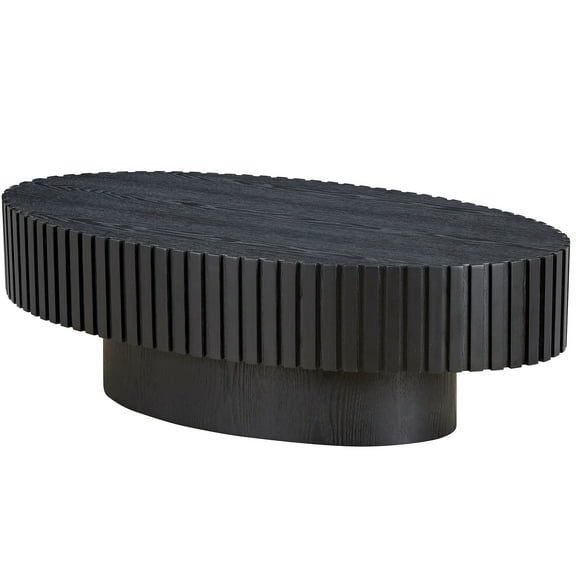 43.31 Inches Coffee Table - Black For Living Room & Bedroom Use Oval Small With Pedestal Length