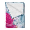 thumbnail image 2 of Rose Soft Flannel Fleece Blanket, Graphic of Roses and Lilies with Soft Pastel Colors Nature Blooms Springtime Theme, Cozy Plush for Indoor and Outdoor Use, 60" x 80", Fuchsia Blue, by Ambesonne, 2 of 5