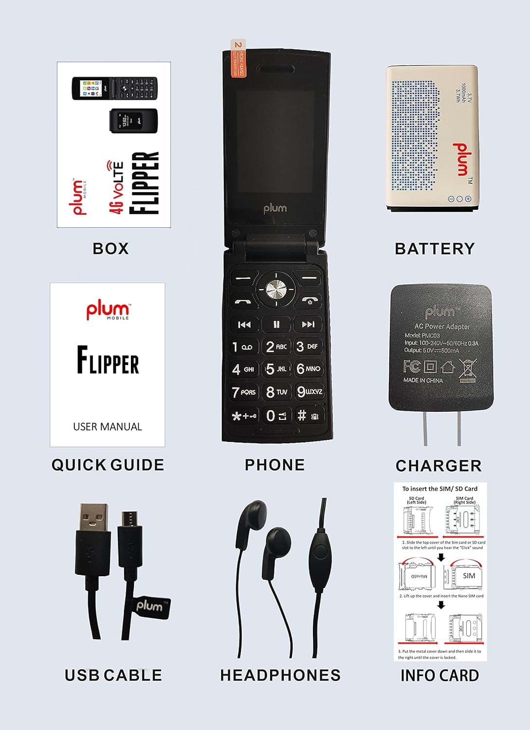 Unlocked Flip Phone 4G LTE - Plum Flipper D280 - Black