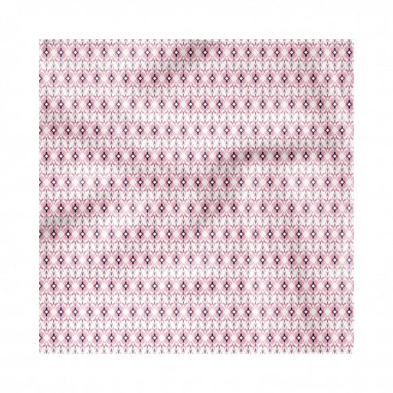 Boho Decorative Napkins Set of 4, Ikat Inspired Vertically Arranged Print Squares and Stripes, Silky Satin Fabric for Brunch Dinner Party, 12", Pink Grey, by Ambesonne