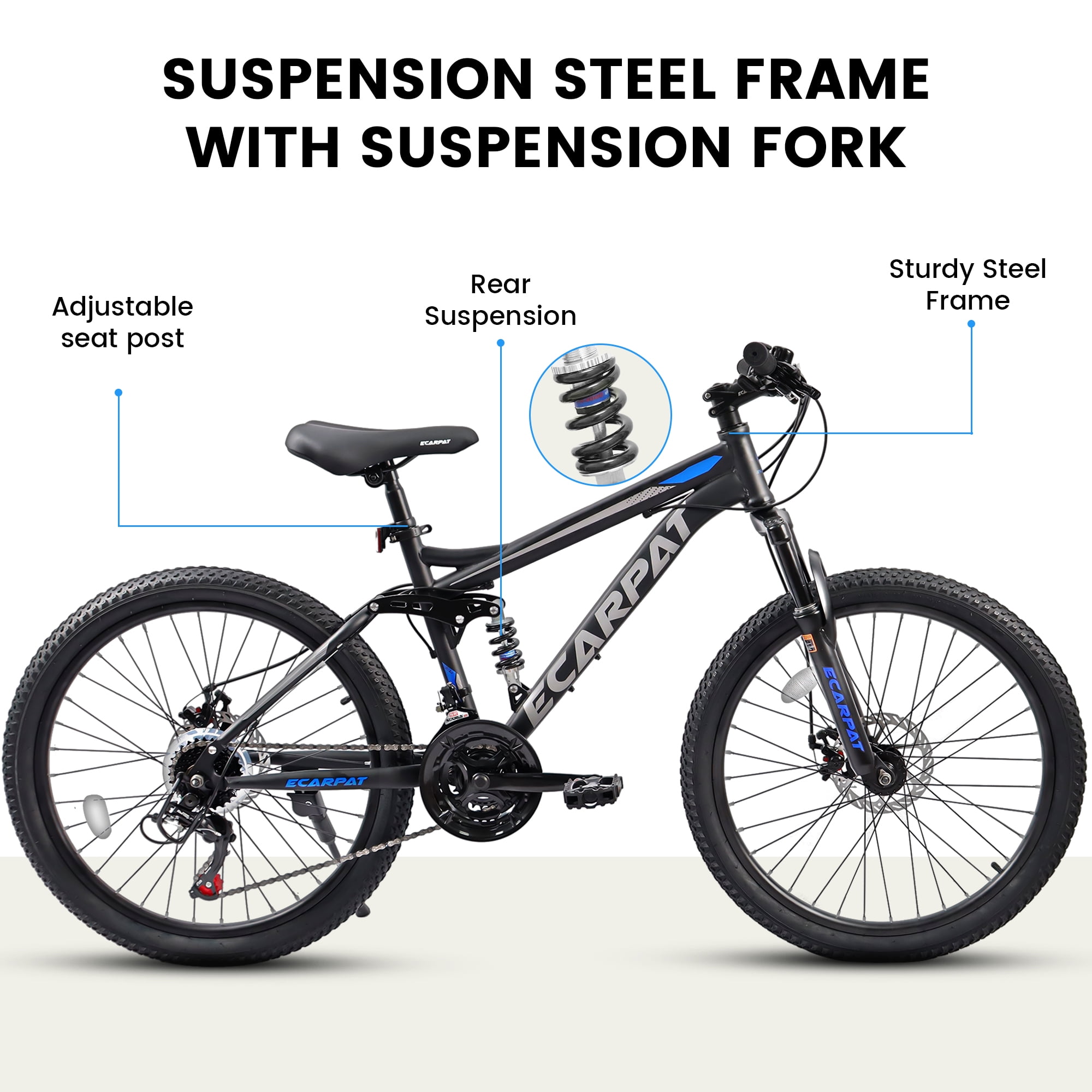 26 Inch Mountain Bike, 21-Speed Disc Brake, Front Fork Rear Shock Absorber Carbon Steel Frame Mountain Bike, Mens Womens Trail Commuter City Bicycles