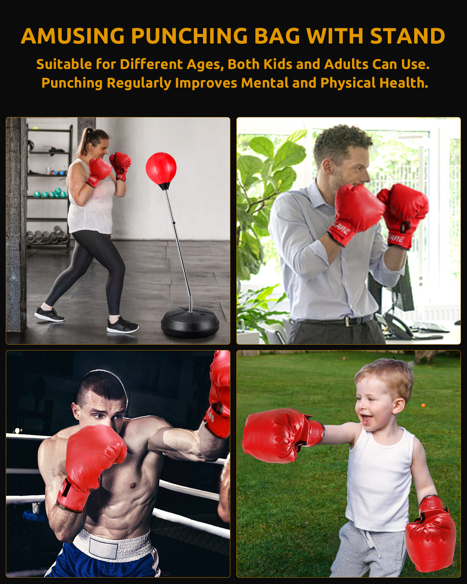 Punching Bag with Stand for Kids & Adults Punching Bag, Adjustable Stands are Perfect for Exercise and Fitness