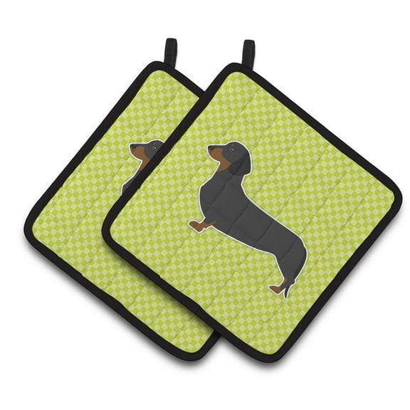 Carolines Treasures BB3782PTHD Dachshund Checkerboard Green Pair of Pot Holders  7.5HX7.5W multicolor